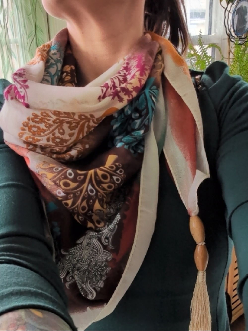 Multicolor Floral Paisley Scarf with Tassel-handmade In Turkey